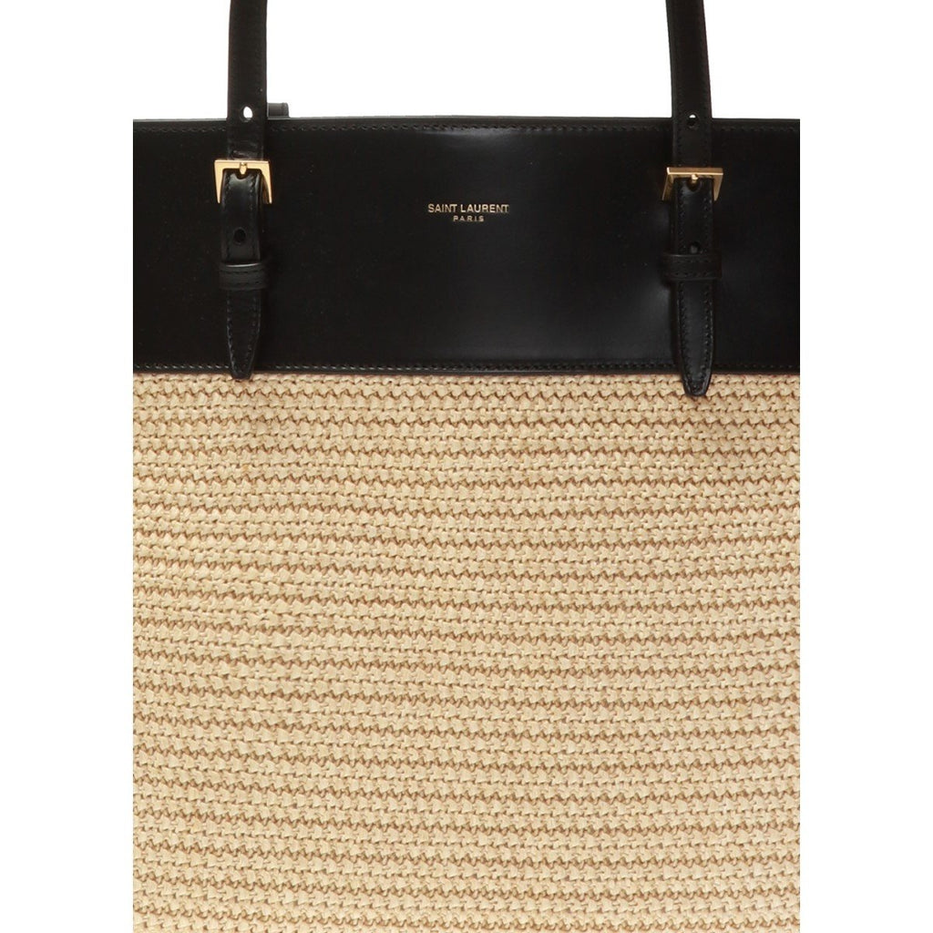 Saint Laurent Boucle E/W Shopping Tote Raffia with Leather Mini - ShopStyle