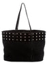 Saint Laurent Boucle Studded Black Raffia Leather Shopping Tote available at Queen Bee of Beverly Hills