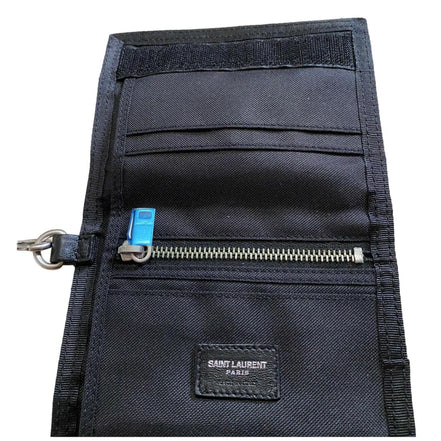 Saint Laurent Buffalo Palm Tree Black Nylon Chain Trifold Wallet available at Queen Bee of Beverly Hills