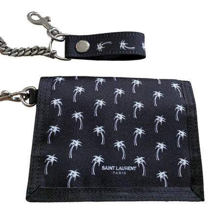 Saint Laurent Buffalo Palm Tree Black Nylon Chain Trifold Wallet available at Queen Bee of Beverly Hills
