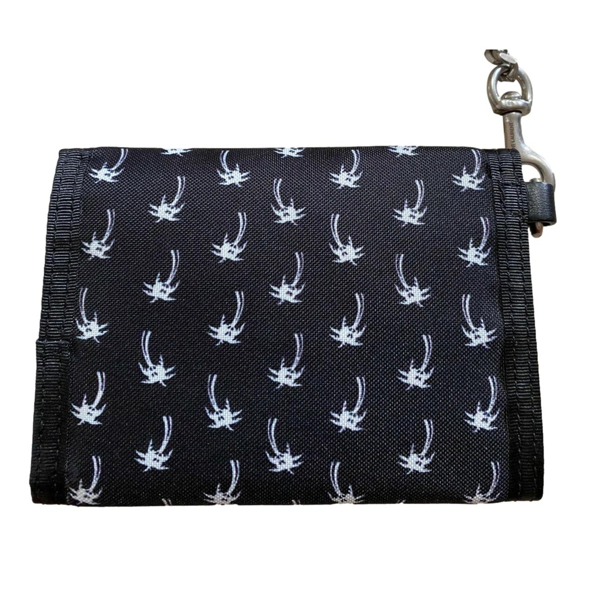 Saint Laurent Buffalo Palm Tree Black Nylon Chain Trifold Wallet available at Queen Bee of Beverly Hills