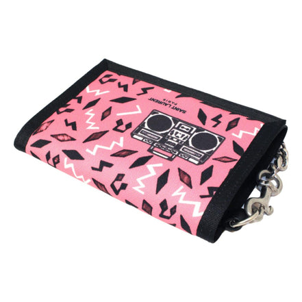Saint Laurent Buffalo Pink Nylon Radio Chain Trifold Wallet available at Queen Bee of Beverly Hills