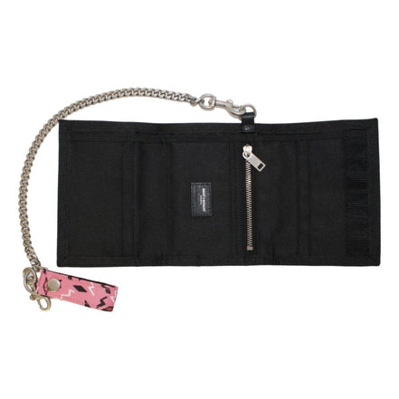 Saint Laurent Buffalo Pink Nylon Radio Chain Trifold Wallet available at Queen Bee of Beverly Hills