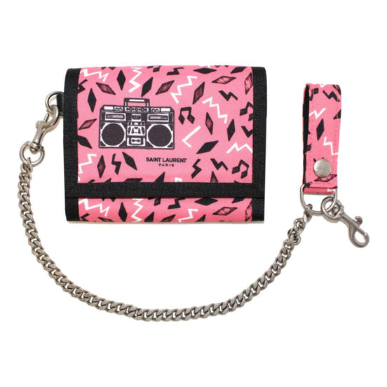 Saint Laurent Buffalo Pink Nylon Radio Chain Trifold Wallet available at Queen Bee of Beverly Hills