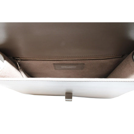 Saint Laurent Carre Taupe Ultra Soft Calf Leather Shoulder Bag available at Queen Bee of Beverly Hills