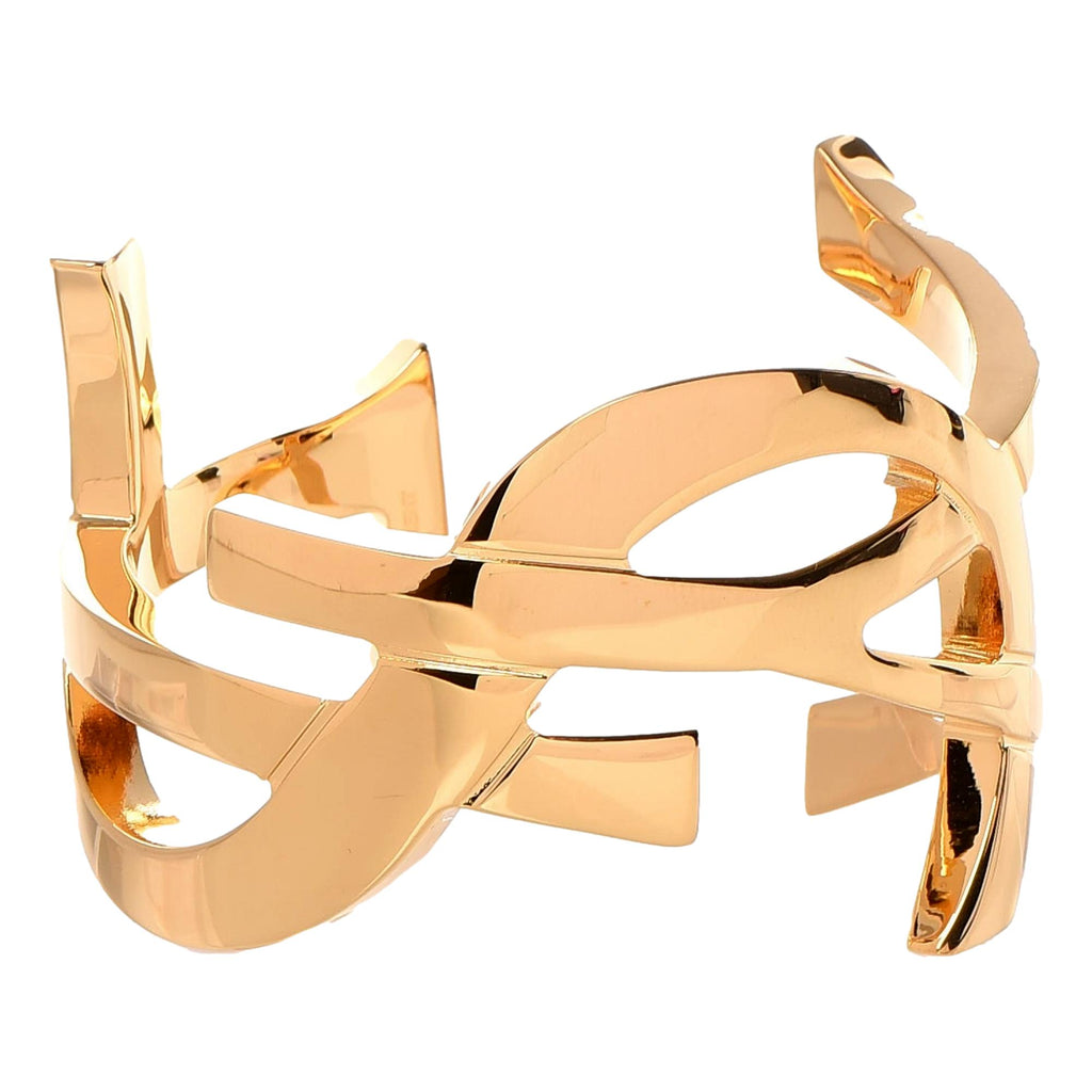 Saint Laurent Cassandre YSL Monogram Gold Brass Cuff Bracelet at_Queen_Bee_of_Beverly_Hills