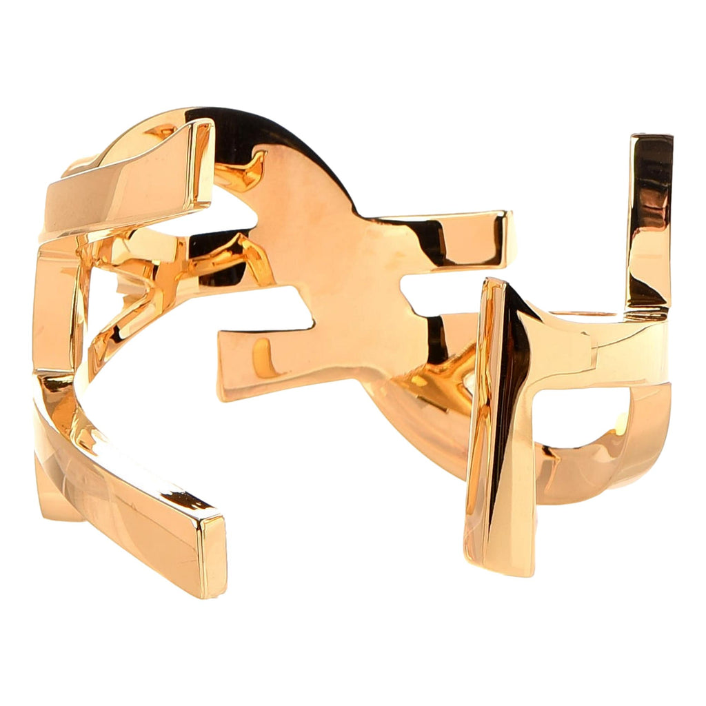Saint Laurent Cassandre YSL Monogram Gold Brass Cuff Bracelet at_Queen_Bee_of_Beverly_Hills