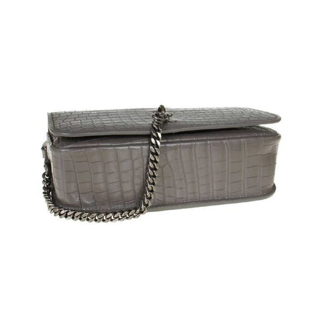 Saint Laurent Charlotte Crocodile Embossed Leather Grey Bag 486638 at_Queen_Bee_of_Beverly_Hills