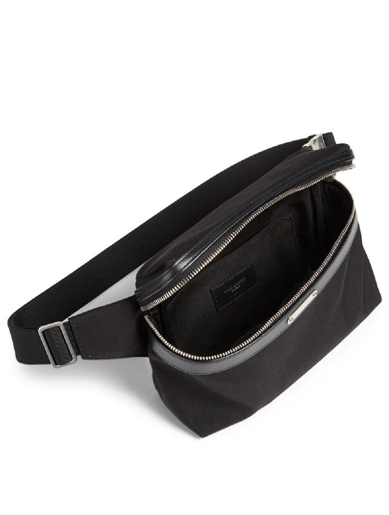Saint Laurent City Belt Bag Black Canvas Leather Size 90 505973 at_Queen_Bee_of_Beverly_Hills