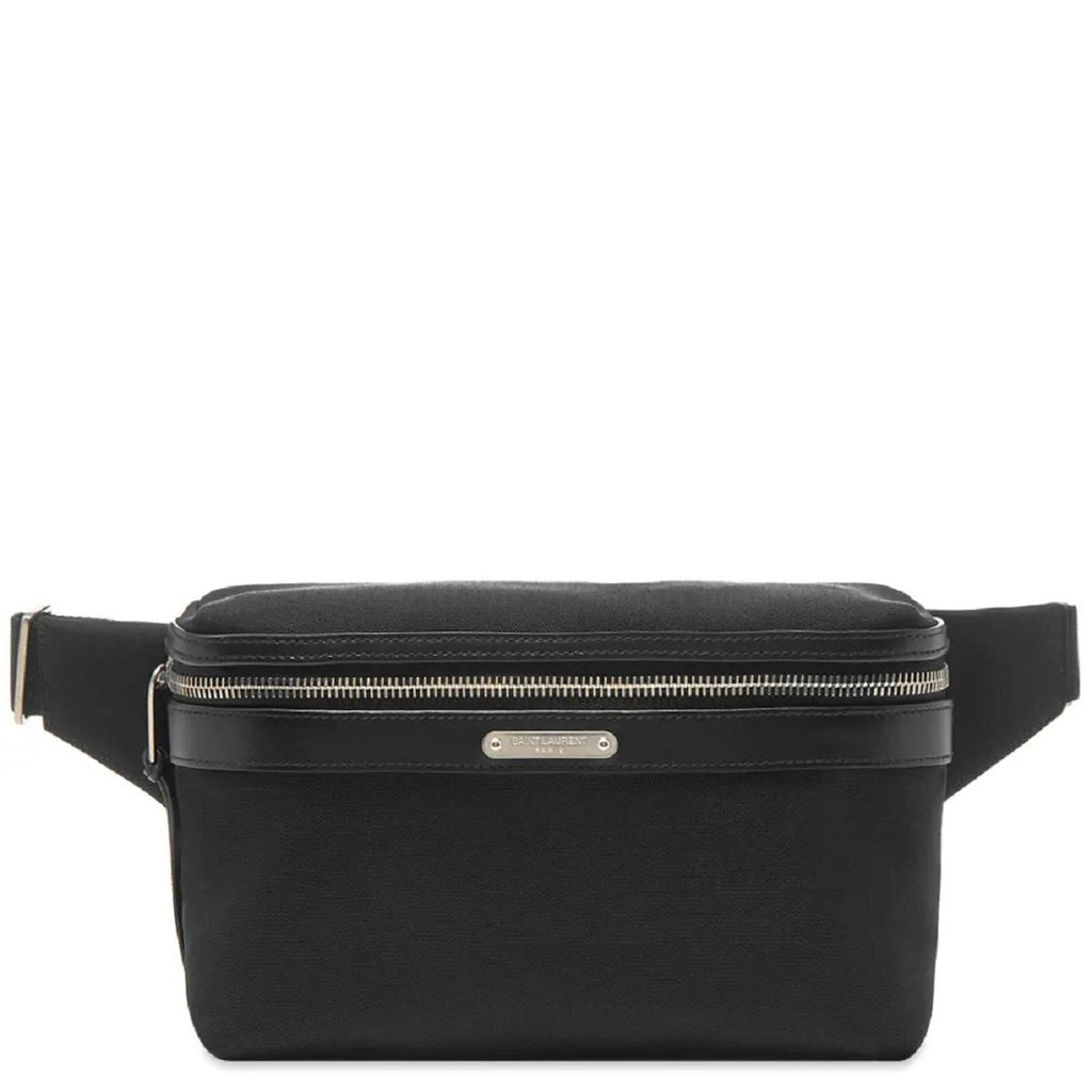 Saint Laurent City Unisex Belt Bag Black Canvas Leather Trim