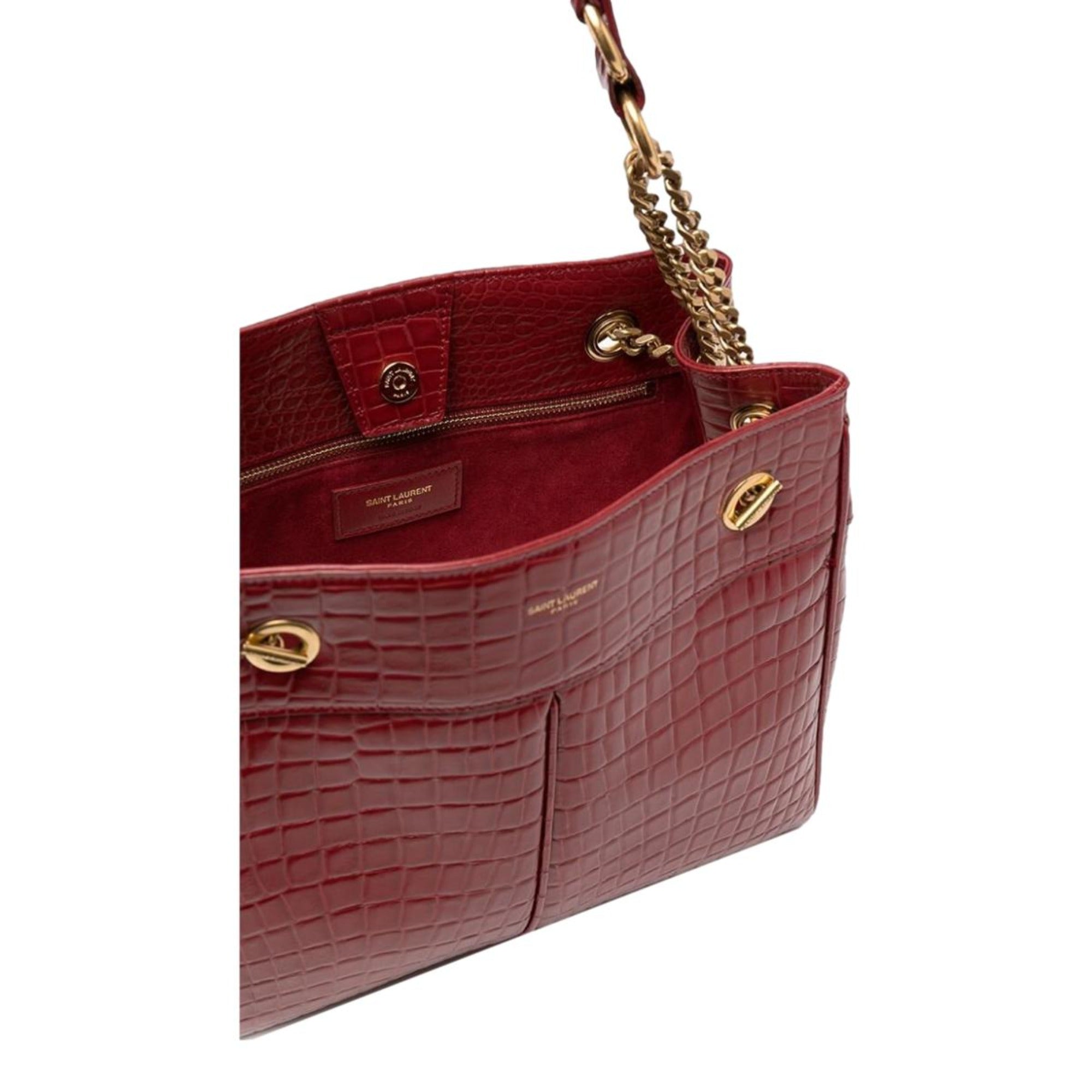 Saint Laurent Claude Red Leather Cocco Embossed Shoulder Bag 640281 at_Queen_Bee_of_Beverly_Hills
