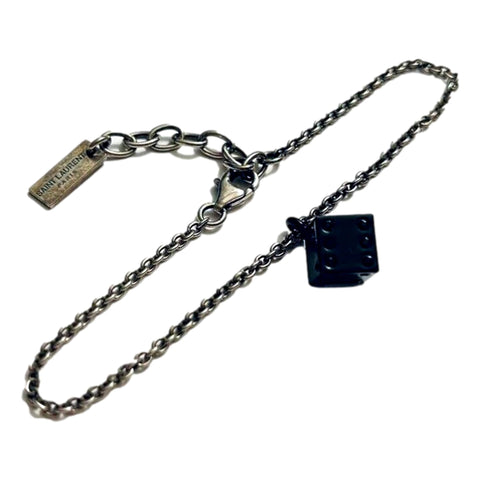 Saint Laurent Des Toile Viscose Radio Silver Black Chain Bracelet available at Queen Bee of Beverly Hills