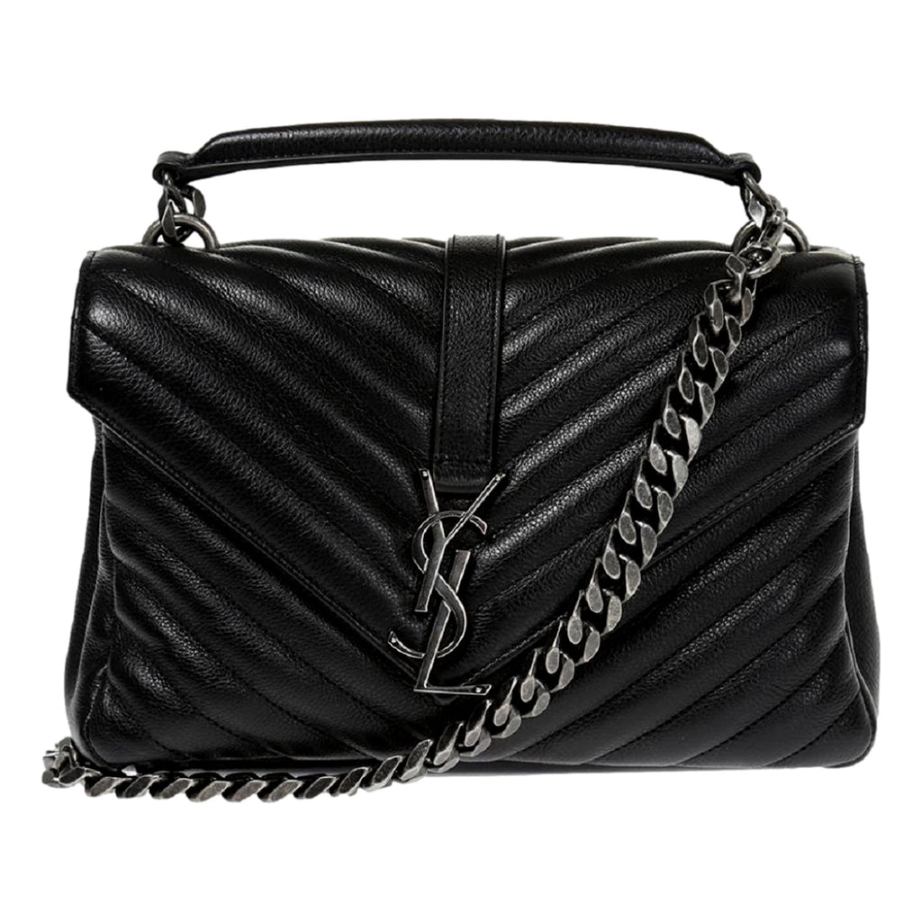 SAINT LAURENT Calfskin Y Quilted Monogram Small Loulou Chain Satchel Black  1312957