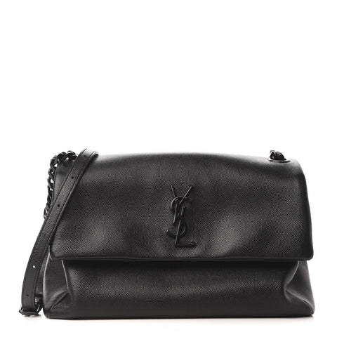 SAINT LAURENT Grain De Poudre Medium West Hollywood Monogram Fold-Over Black 620663 at_Queen_Bee_of_Beverly_Hills