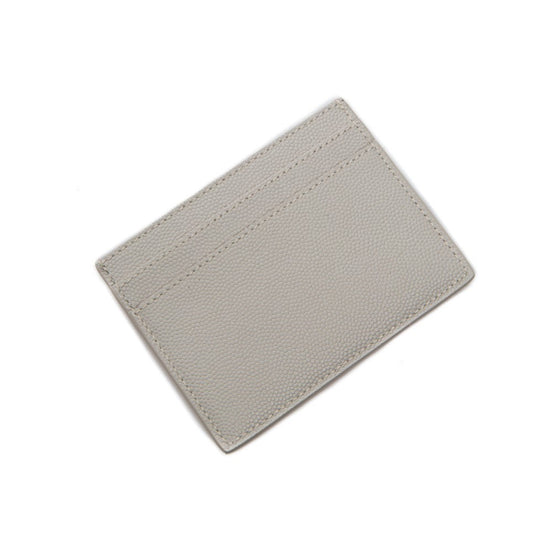 Saint Laurent Grey Grain de Poudre Leather Credit Card Case Wallet available at Queen Bee of Beverly Hills