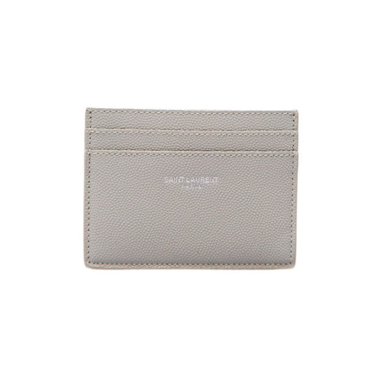 Saint Laurent Grey Grain de Poudre Leather Credit Card Case Wallet available at Queen Bee of Beverly Hills