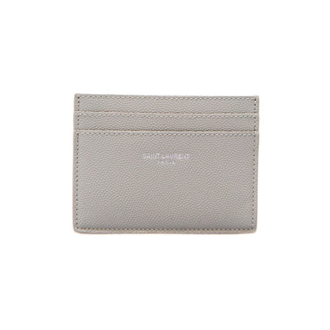 Saint Laurent Grey Grain de Poudre Leather Credit Card Case Wallet available at Queen Bee of Beverly Hills