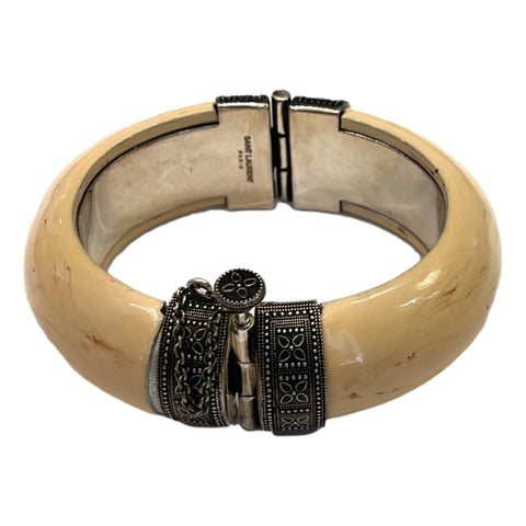 Saint Laurent Ivory Silver Bangle Bracelet 603598 at_Queen_Bee_of_Beverly_Hills