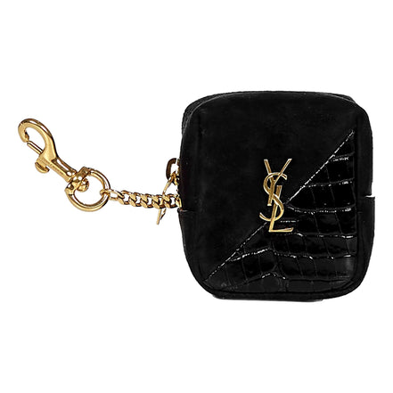 Saint Laurent Jamie YSL Keyring Cube Black Crocodile Print Leather available at Queen Bee of Beverly Hills