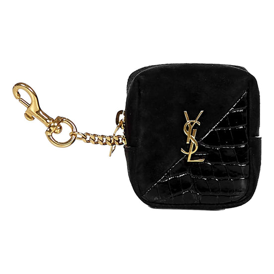 Saint Laurent Jamie YSL Keyring Cube Black Crocodile Print Leather available at Queen Bee of Beverly Hills