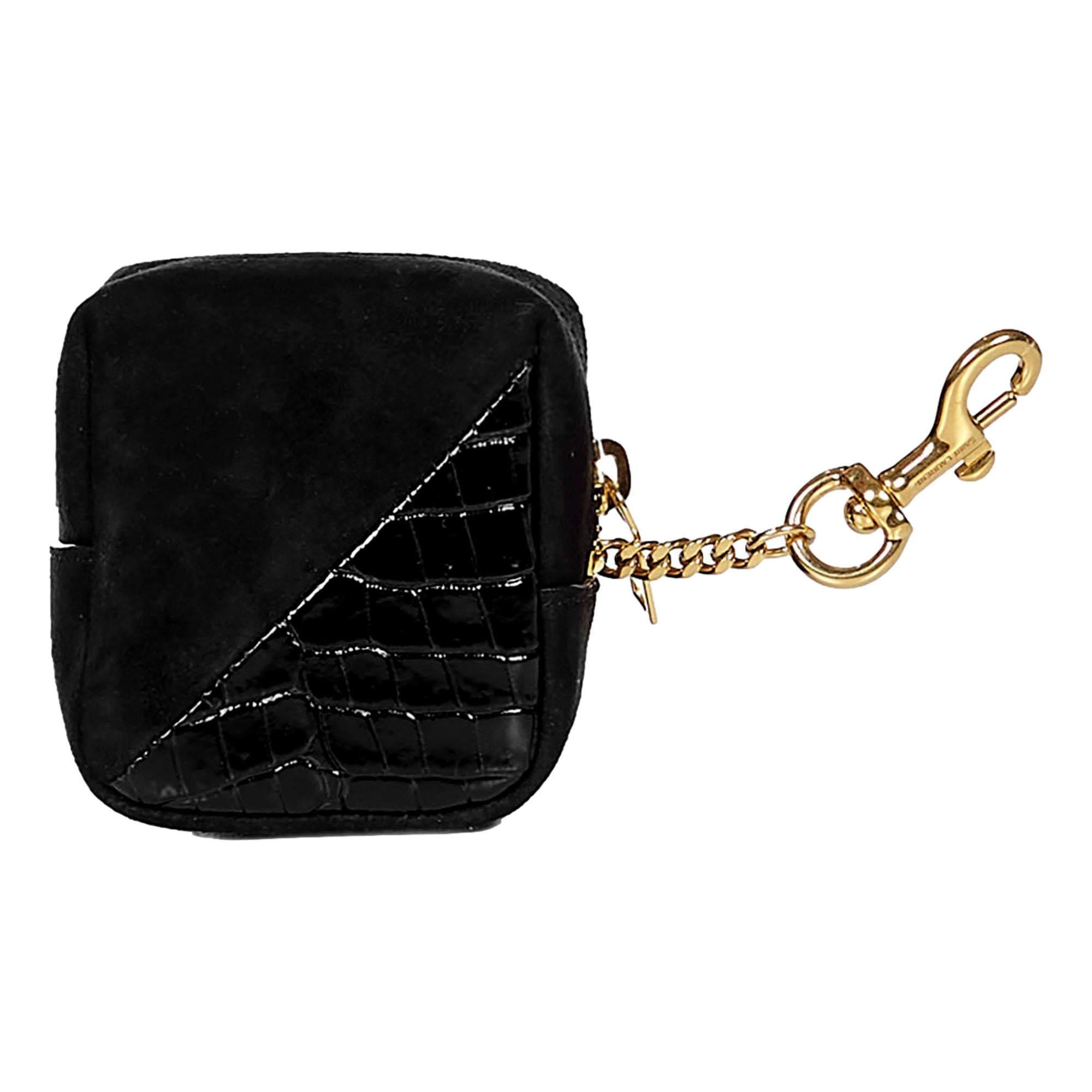 Saint Laurent Jamie YSL Keyring Cube Black Crocodile Print Leather available at Queen Bee of Beverly Hills