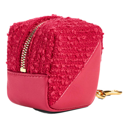 Saint Laurent Jamie YSL Keyring Cube Magenta Tweed Leather available at Queen Bee of Beverly Hills