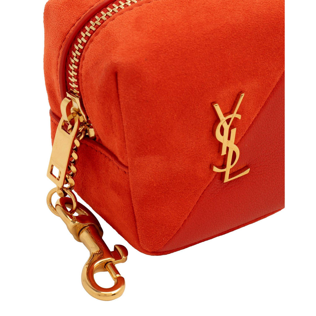 Saint Laurent Jamie YSL Keyring Cube Orange Suede Leather 669964 at_Queen_Bee_of_Beverly_Hills