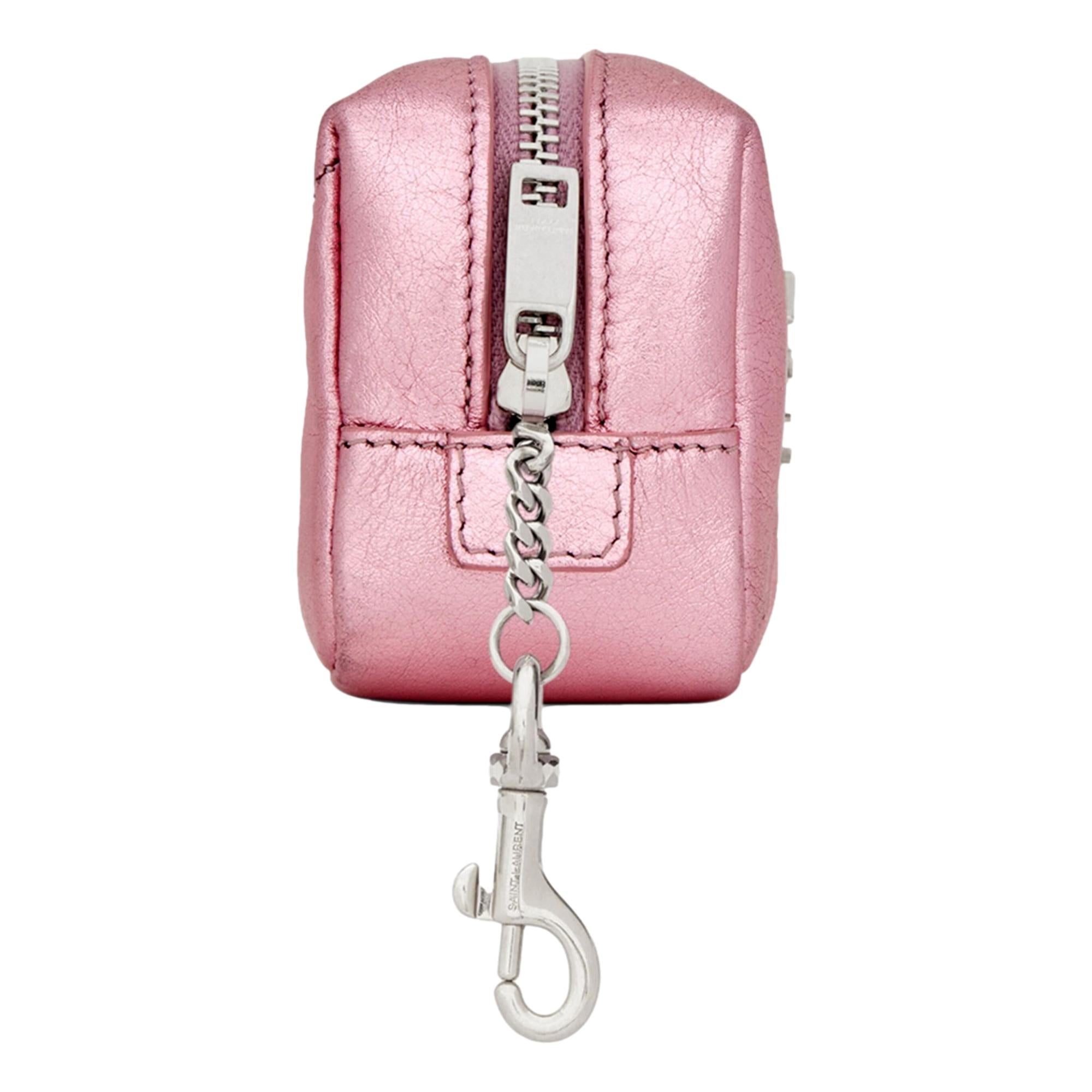 Saint Laurent Jamie YSL Keyring Cube Pink Leather 669964 at_Queen_Bee_of_Beverly_Hills