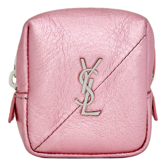 Saint Laurent Jamie YSL Keyring Cube Pink Leather available at Queen Bee of Beverly Hills