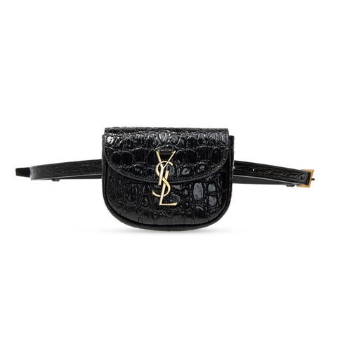 Saint Laurent Kaia Black Leather Croc Embossed Mini Belt Bag 634922 at_Queen_Bee_of_Beverly_Hills