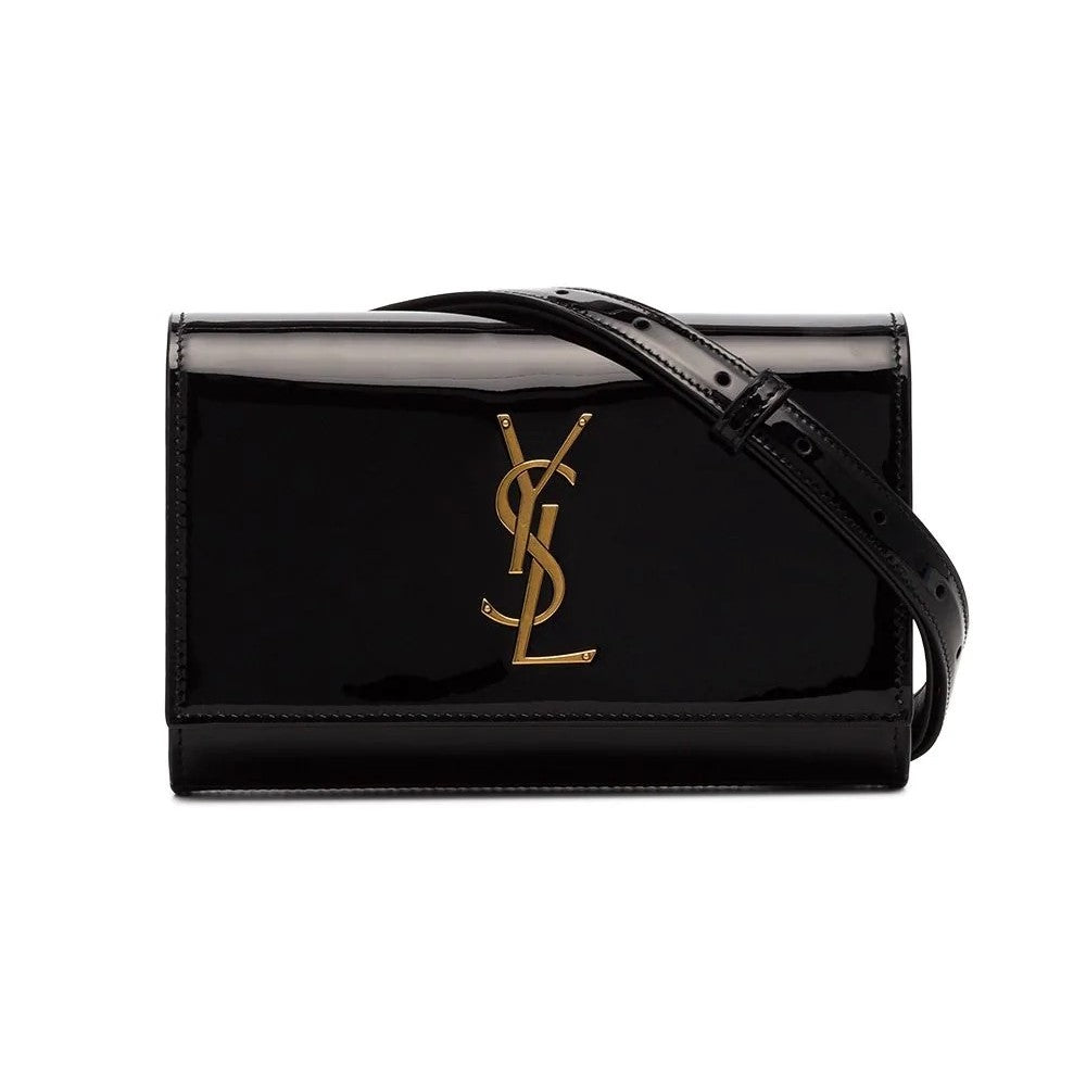 Saint Laurent Kate Box Bag Rippled Patent Leather Black in Calfskin with  Gold-tone - US