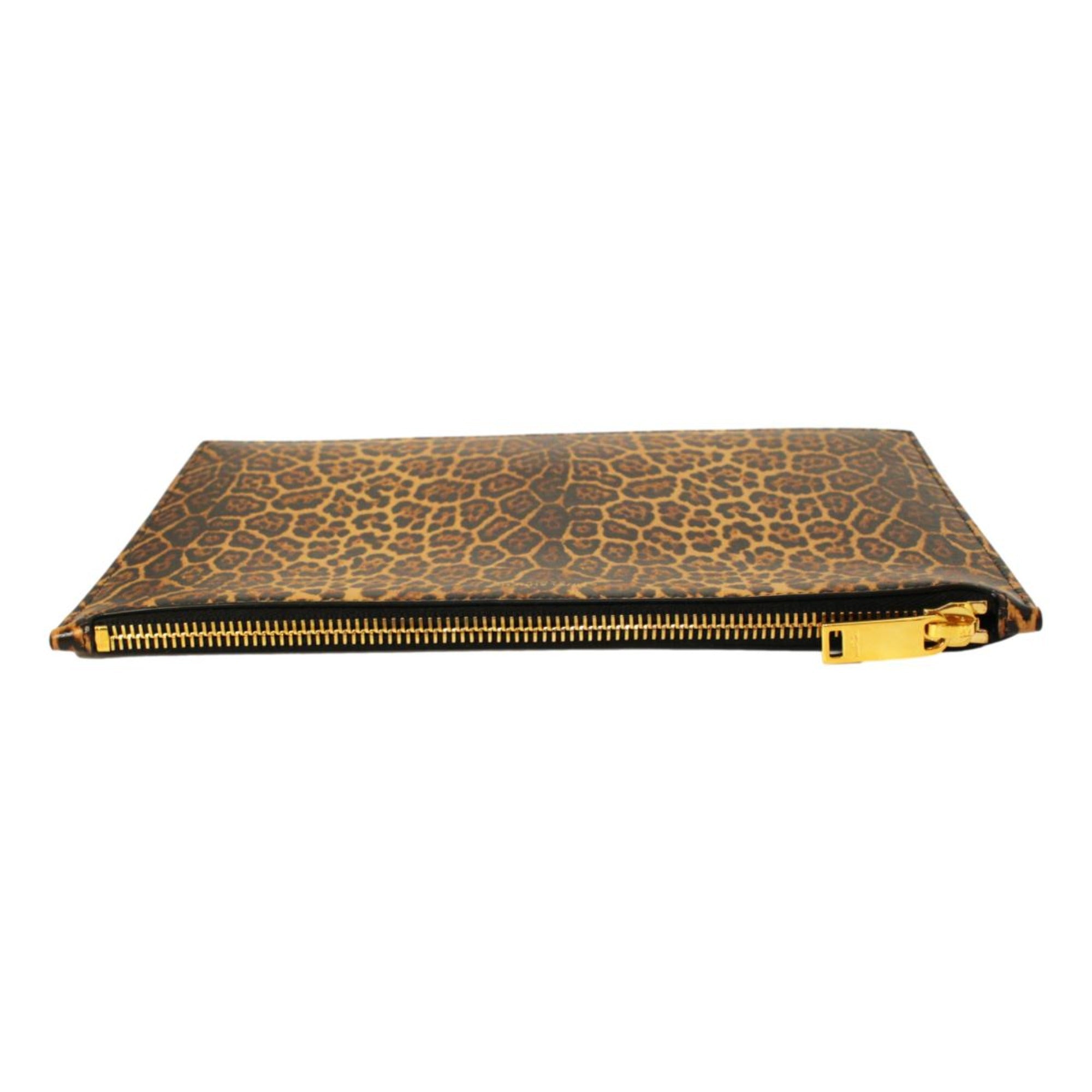 Saint Laurent Leopard Printed Calfskin Leather Medium Pouch available at Queen Bee of Beverly Hills