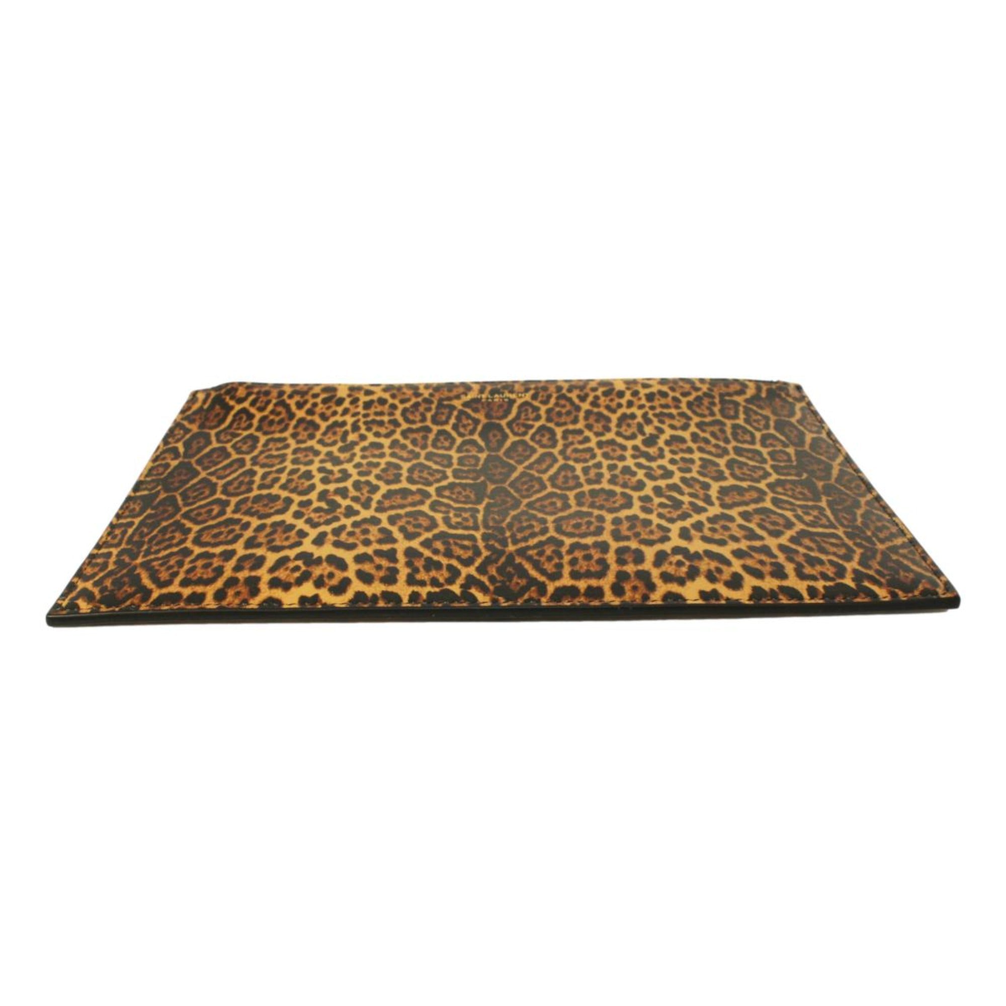 Saint Laurent Leopard Printed Calfskin Leather Medium Pouch available at Queen Bee of Beverly Hills