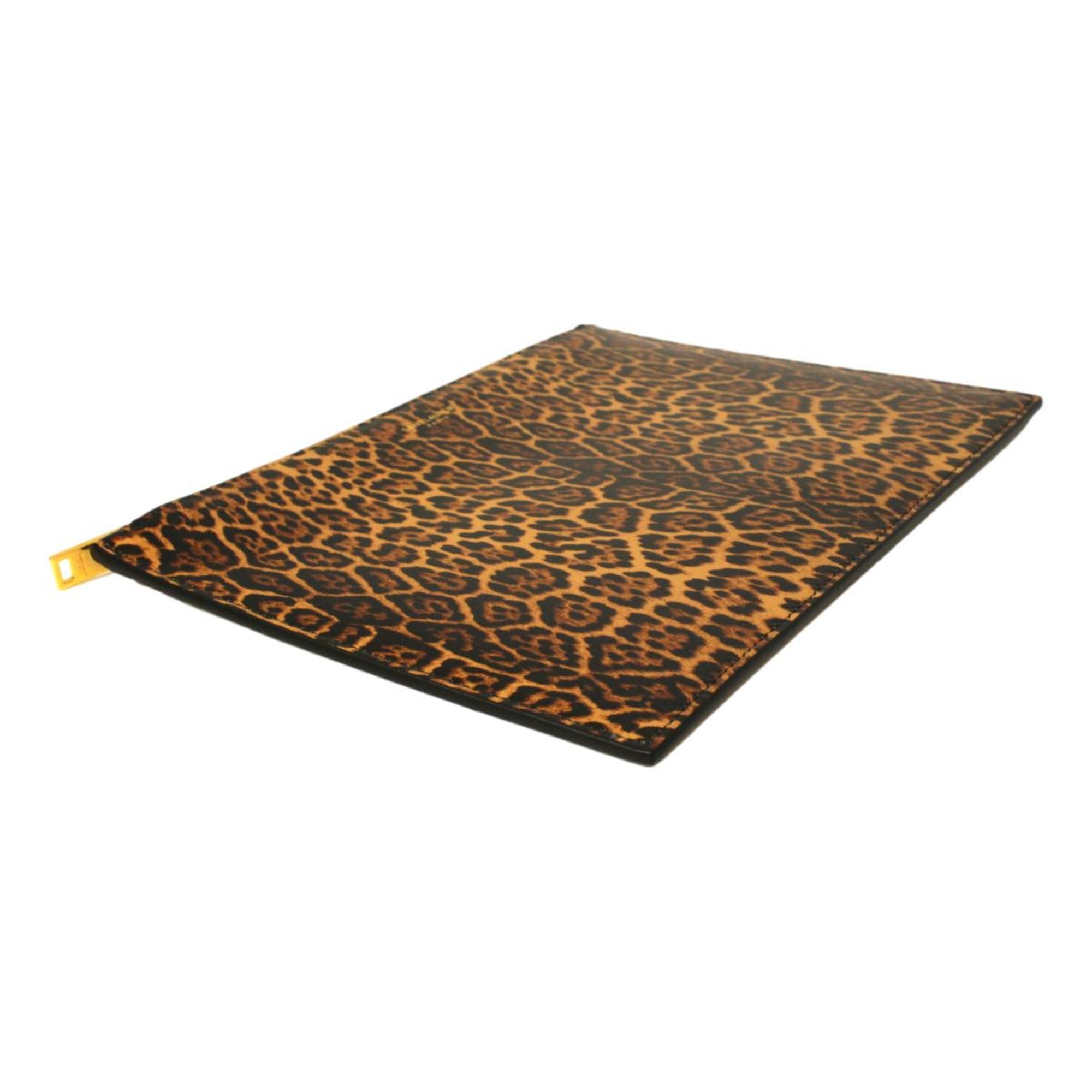 Saint Laurent Leopard Printed Calfskin Leather Medium Pouch available at Queen Bee of Beverly Hills