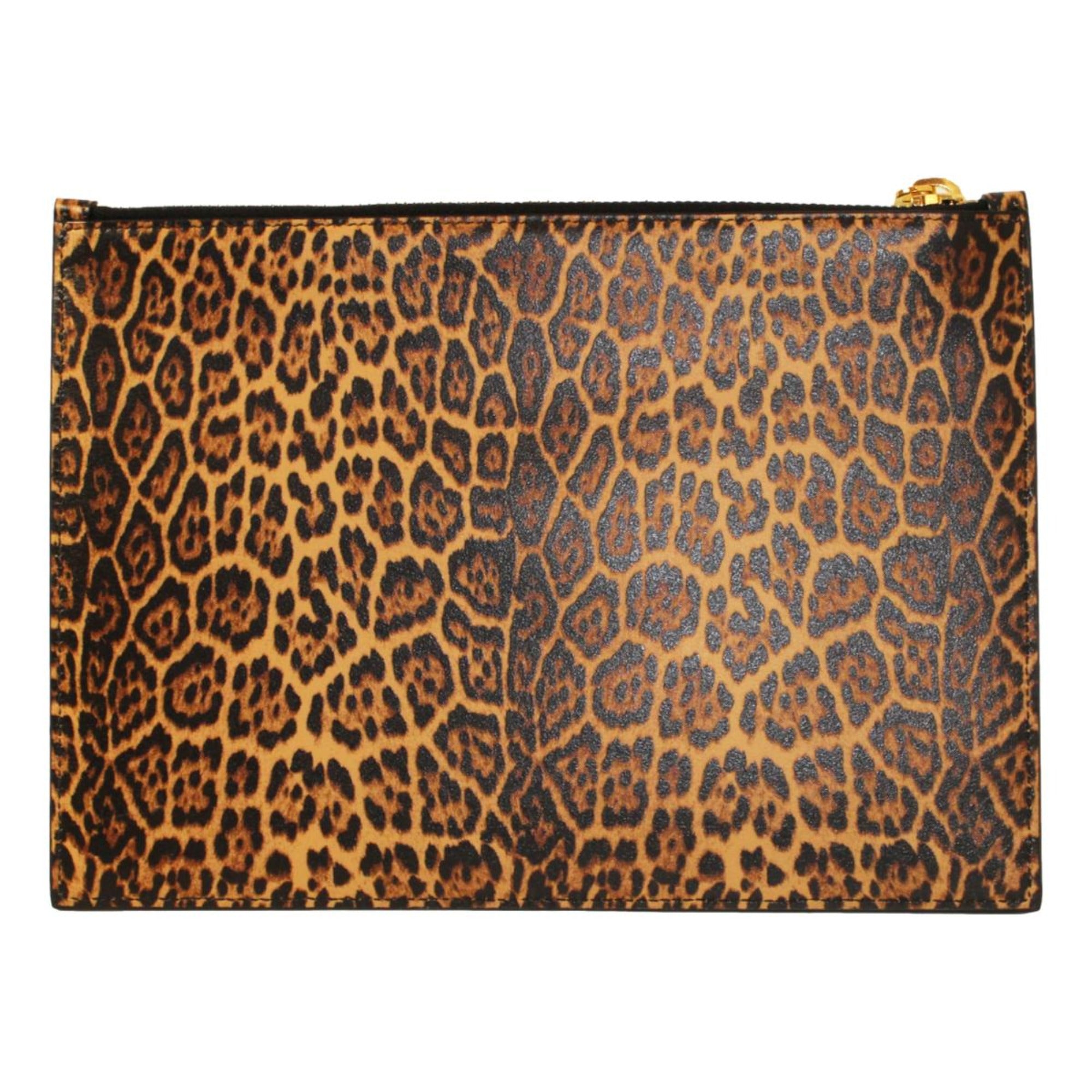 Saint Laurent Leopard Printed Calfskin Leather Medium Pouch available at Queen Bee of Beverly Hills