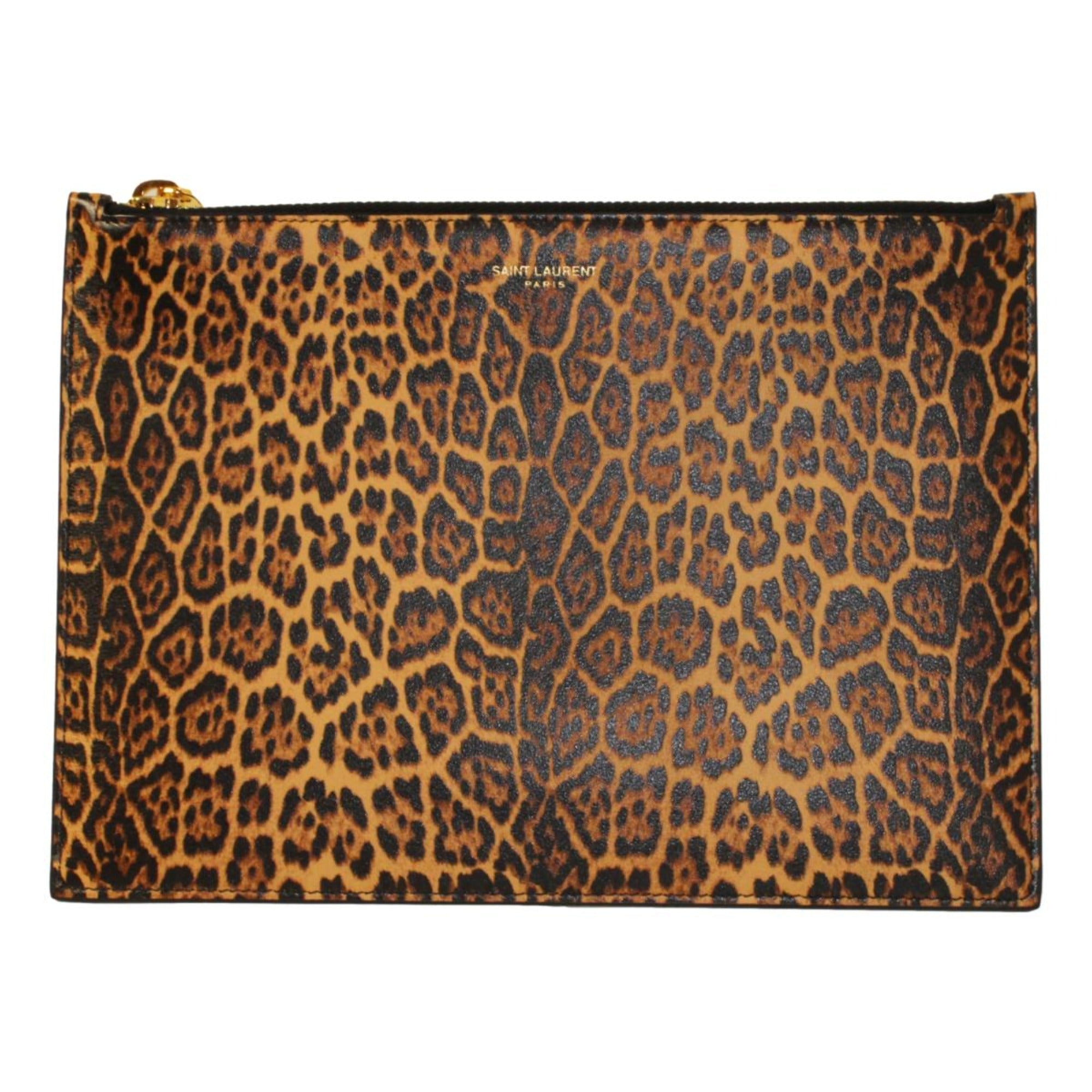 Saint Laurent Leopard Printed Calfskin Leather Medium Pouch available at Queen Bee of Beverly Hills