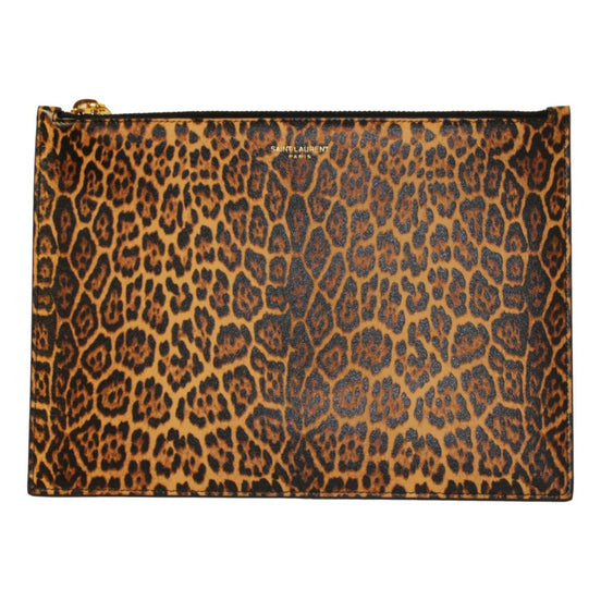 Saint Laurent Leopard Printed Calfskin Leather Medium Pouch available at Queen Bee of Beverly Hills