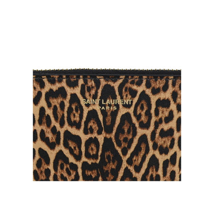 Saint Laurent Leopard Printed Calfskin Leather Small Pouch available at Queen Bee of Beverly Hills