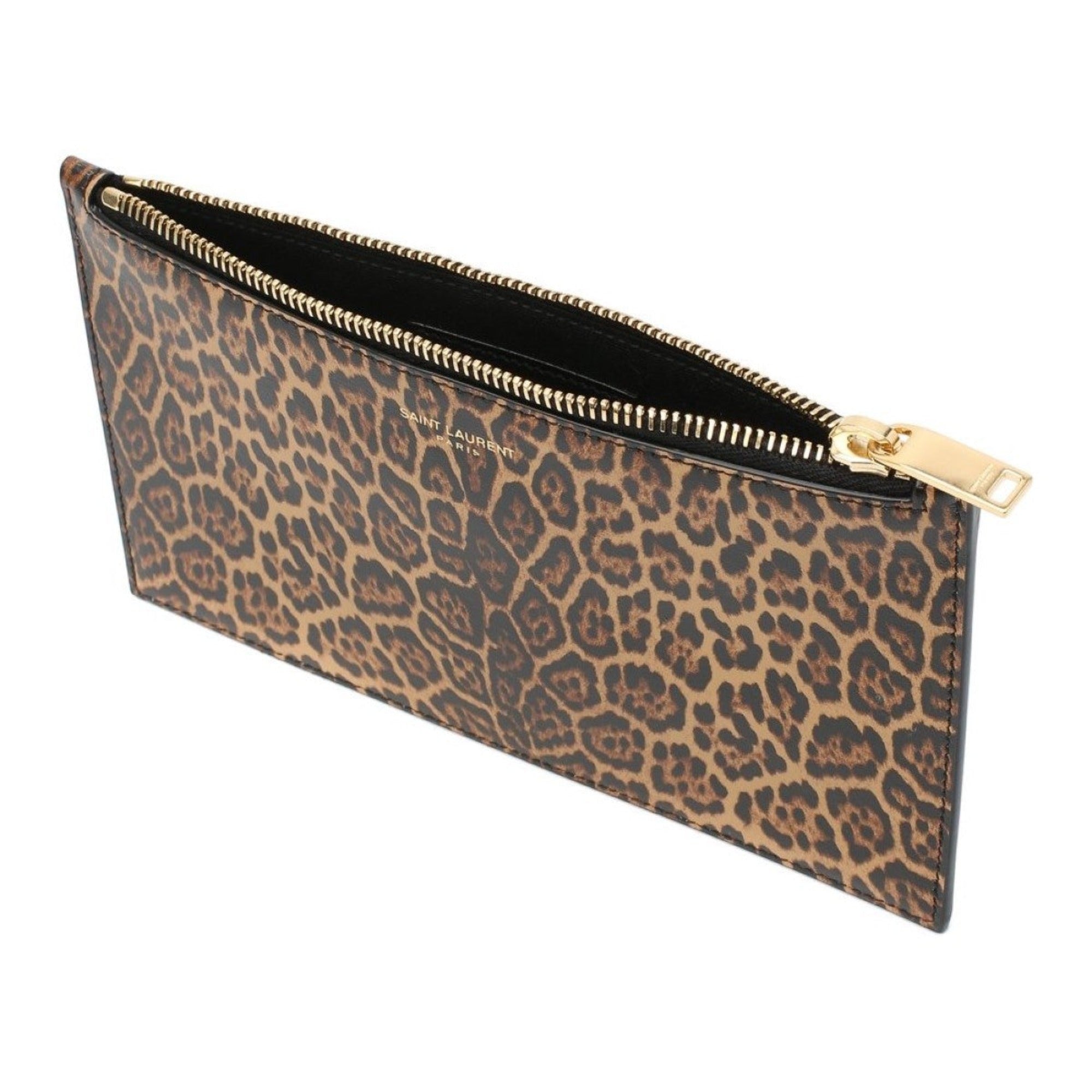 Saint Laurent Leopard Printed Calfskin Leather Small Pouch available at Queen Bee of Beverly Hills