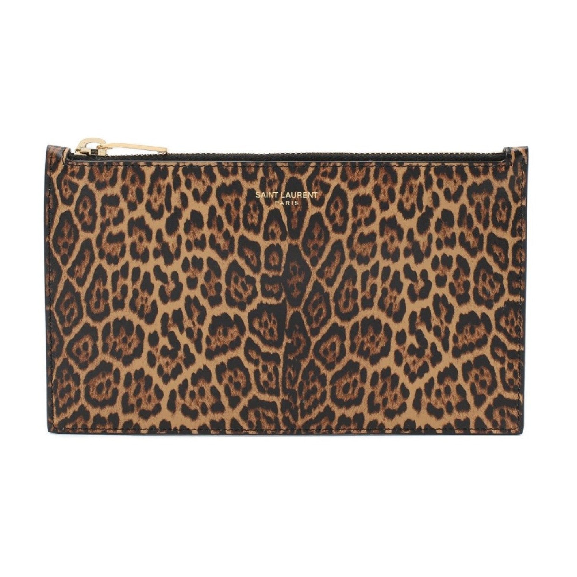 Saint Laurent Leopard Printed Calfskin Leather Small Pouch available at Queen Bee of Beverly Hills