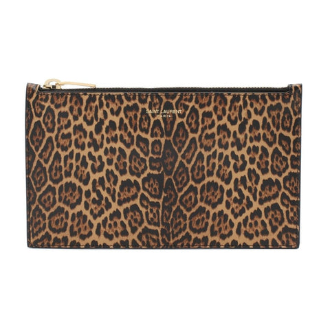 Saint Laurent Leopard Printed Calfskin Leather Small Pouch available at Queen Bee of Beverly Hills