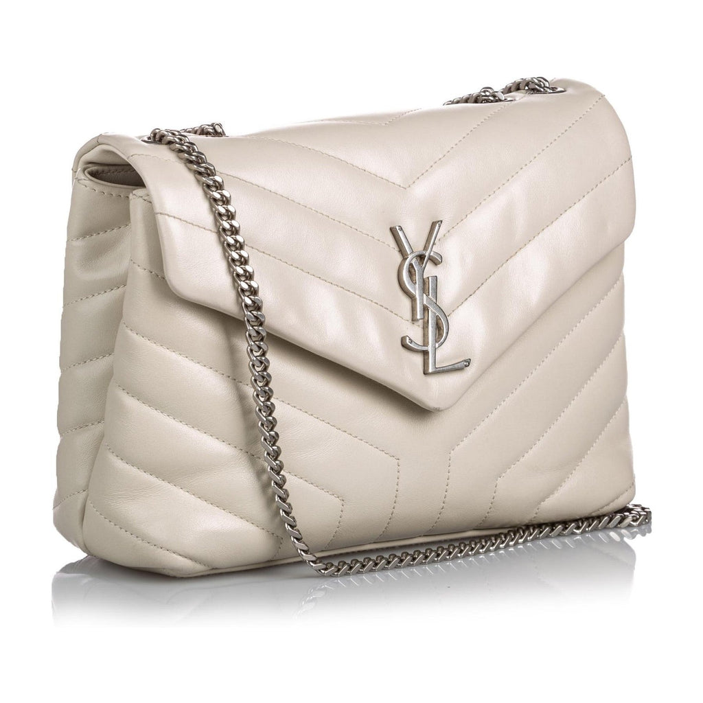 Saint Laurent Small Loulou Leather Shoulder Bag White