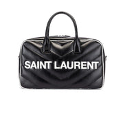Saint Laurent Miles Logo Black Calf Leather Duffel Bowling Bag available at Queen Bee of Beverly Hills