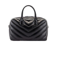 Saint Laurent Miles Logo Black Calf Leather Duffel Bowling Bag available at Queen Bee of Beverly Hills