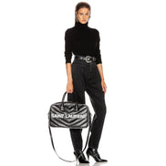 Saint Laurent Miles Logo Black Calf Leather Duffel Bowling Bag available at Queen Bee of Beverly Hills