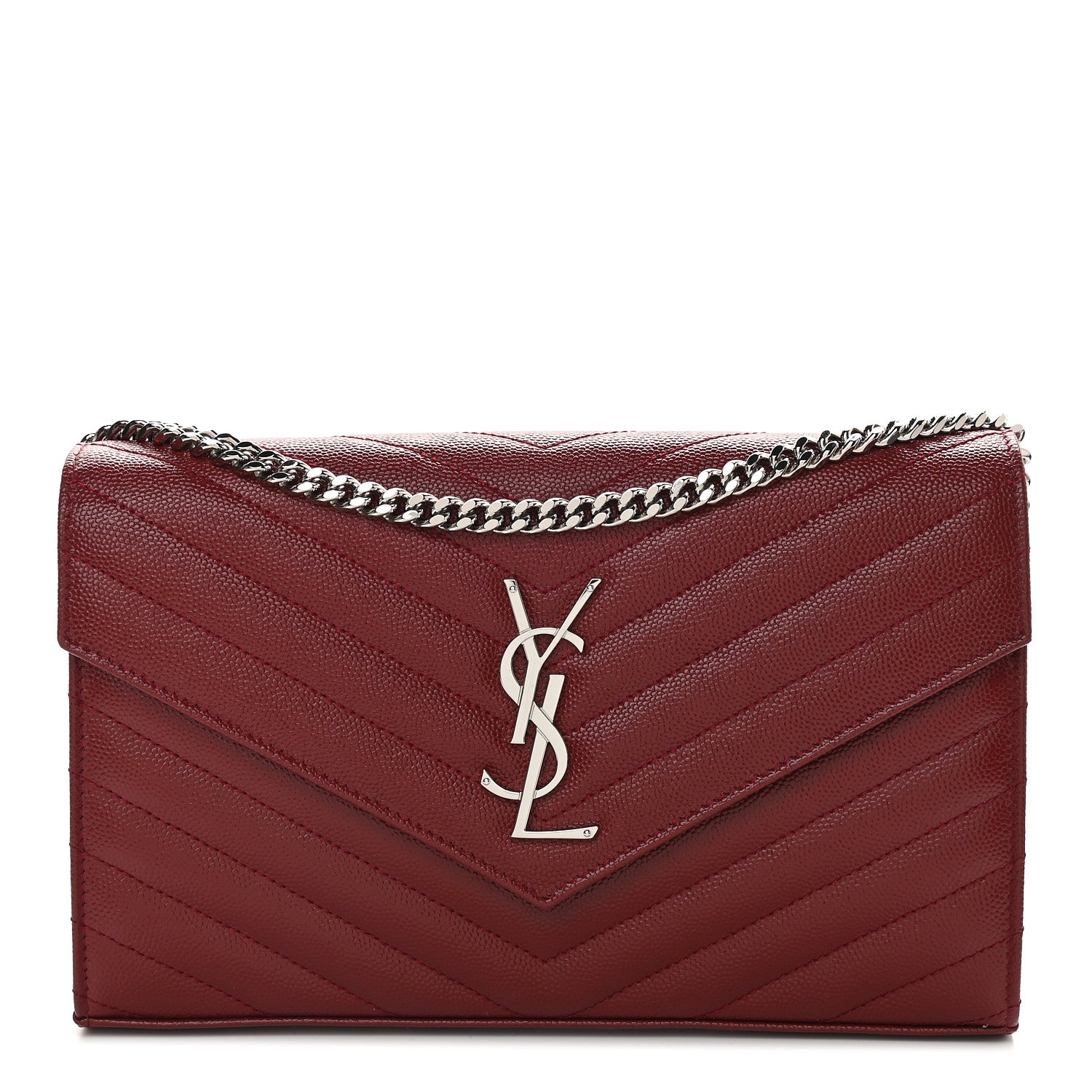Saint Laurent Monogram Chain Wallet Grain de Poudre Leather Red Bag 377828 at_Queen_Bee_of_Beverly_Hills
