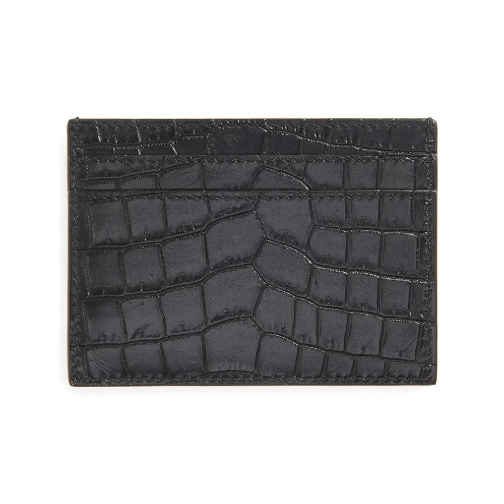 Saint Laurent Monogram Croc Embossed Leather Card Case Wallet 607602 at_Queen_Bee_of_Beverly_Hills