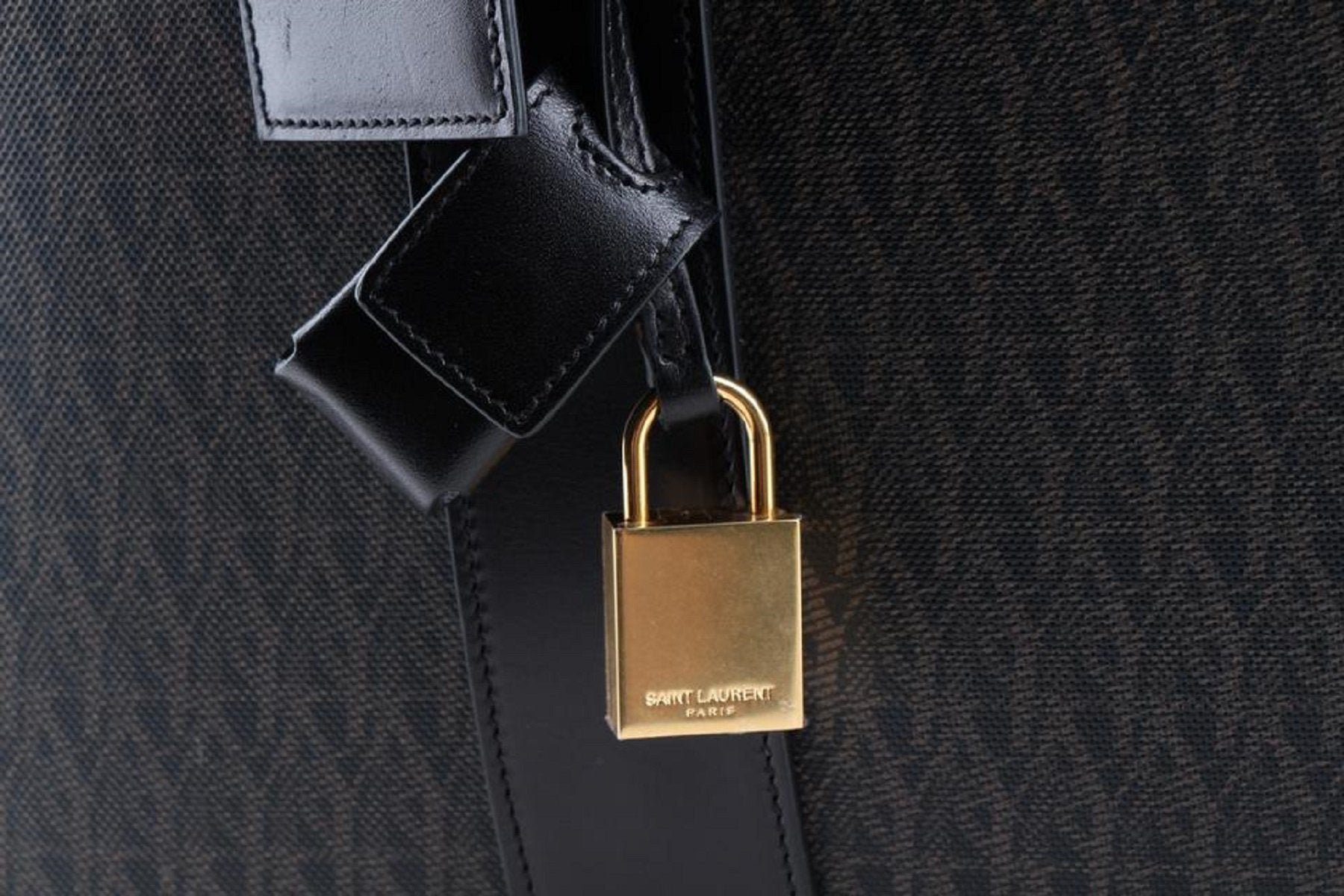 Saint Laurent Monogram Large Luggage Case Bag Dark Brown Coated Canvas available at Queen Bee of Beverly Hills