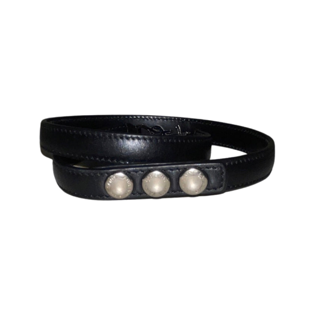 Saint Laurent Monogram Logo Black Leather Wrap Snap Bracelet at_Queen_Bee_of_Beverly_Hills