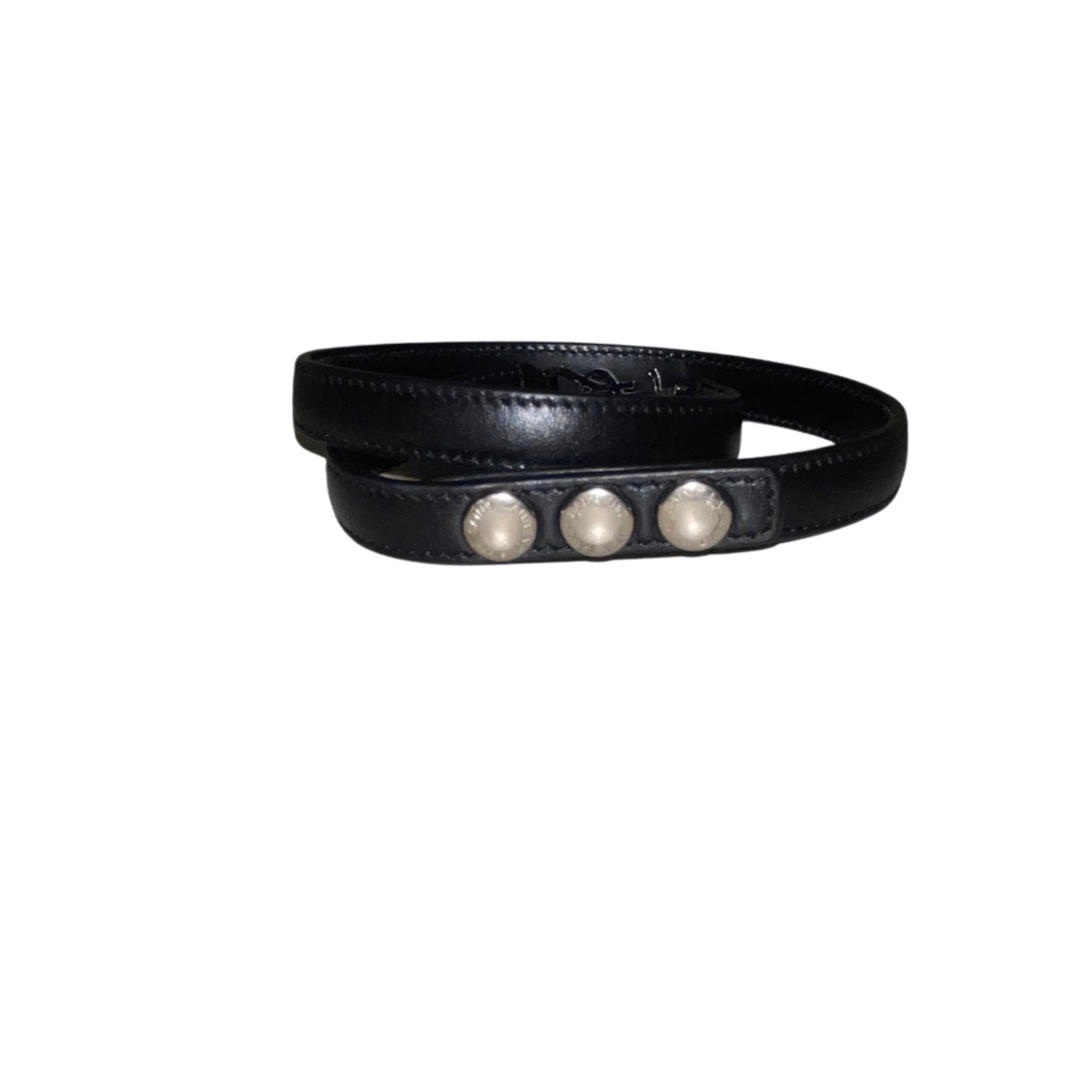 Saint Laurent Monogram Logo Black Leather Wrap Snap Bracelet available at Queen Bee of Beverly Hills